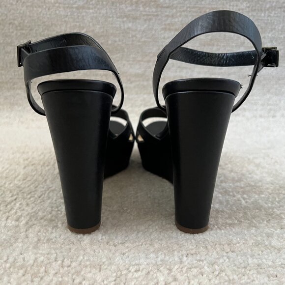 Cole Haan Melrose Black Leather Strappy Platform Wedge Heels Sandals Shoes 8.5 - Picture 4 of 11